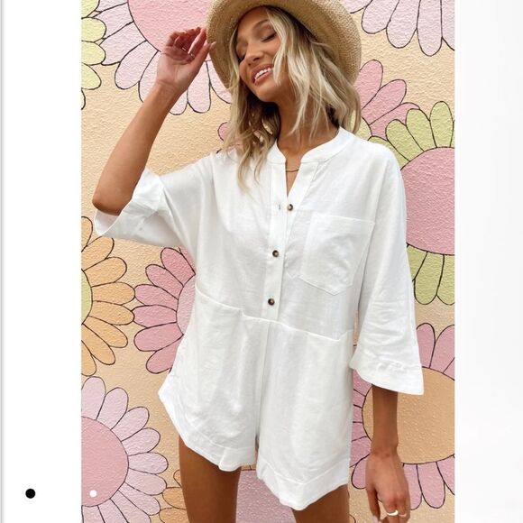 Show me Your Mumu Horton Romper White Linen Size L NWOT - Picture 1 of 9